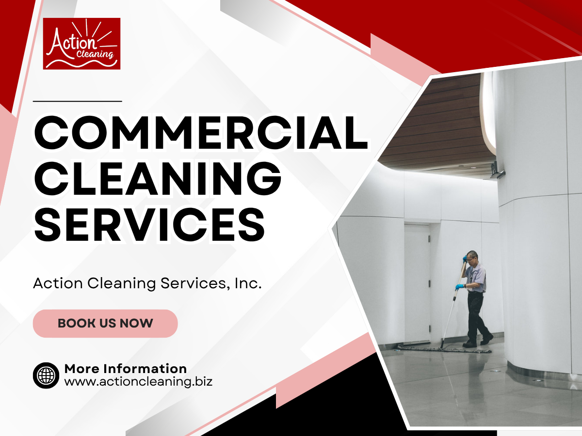 Greensboro commercial cleaning services promo graphic from Action Cleaning, a commercial cleaning company serving the Piedmont Triad